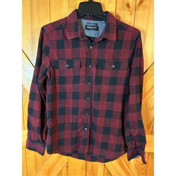 Kenneth Cole Flannel Shirts Red And Black Size Medium Pockets Long Sleeve (0483) - Picture 1 of 6